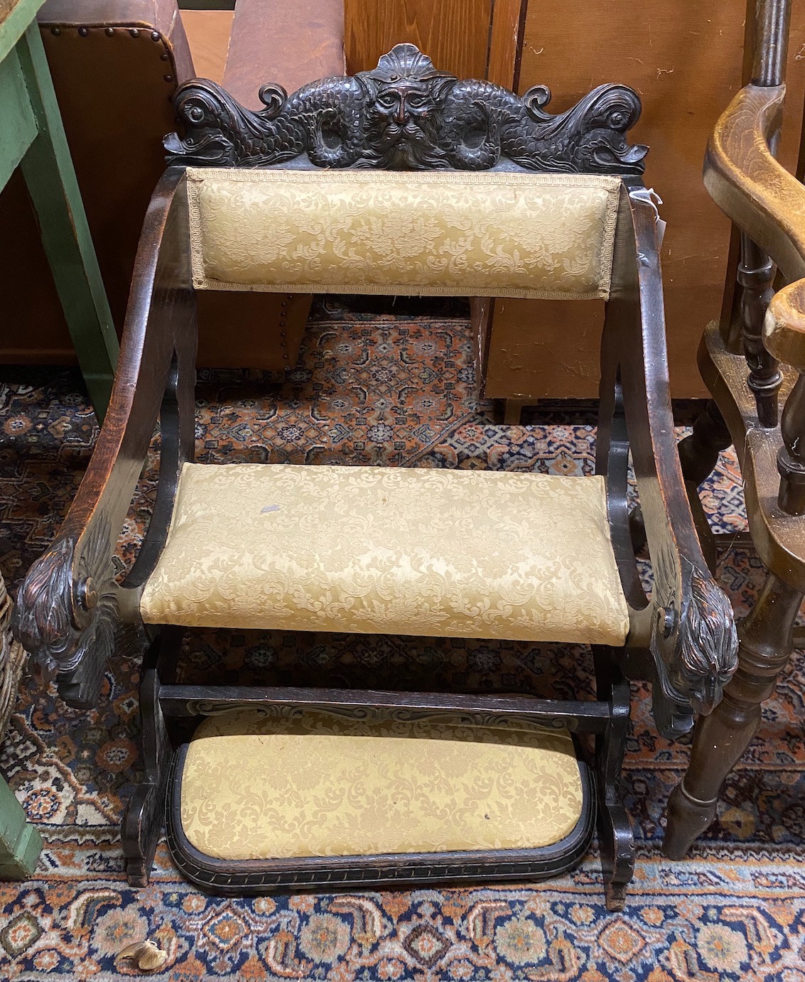 A late 19th century Flemish carved oak prayer chair, width 57cm, height 70cm